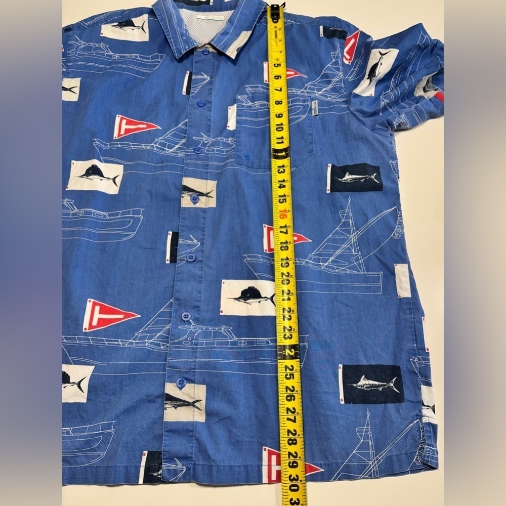Columbia PFG Mens Large Blue Deep Sea Fishing Graphic Short Sleeve Vented Shirt - Picture 10 of 10